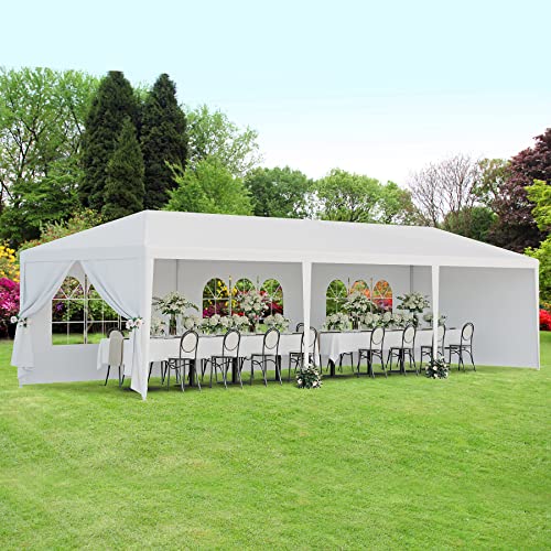 LEMY Gazebo Tent, Outdoor Canopy Shelter with Removable Sidewalls and Windows, Waterproof Heavy Duty Canopy for Patio, Garden, Party Wedding, 10' x 30', White