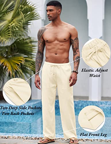 COOFANDY Mens Linen Loose Pant Lightweight Elastic Waist Trouser Yoga Beach Pant A- Sky Blue