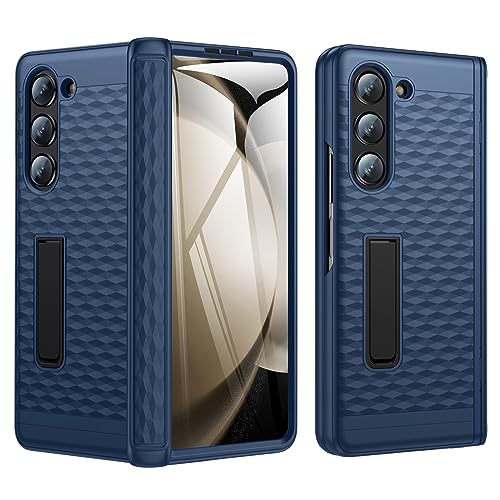 for Samsung Galaxy Z Fold 5 Phone Case: 3D Geometric Design Stand Case with Hinge Protection & Screen Protector - Anti Slip Anti-Scratch Rugged Protective Cover for Samsung Z Fold 5 5G 2023 (Green)