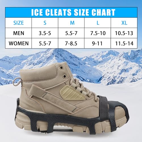 Walk Traction Ice Cleats, Anti-Skid Ice Snow Grips 9 Stainless Steel Studs Winter Crampons with Straps Over Shoe Boots for Hiking Climbing,Ice Fishing and Walking Small