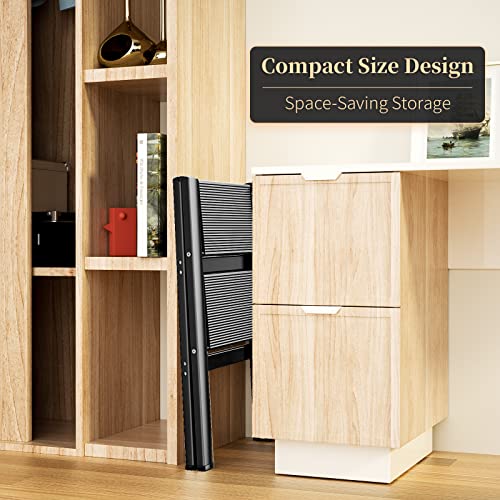 Step Ladder Folding 2 Step Stool Aluminium Anti-Slip Wide Pedal Portable Stepladder Storage Shelf Rack Home Kitchen Lightweight Ladders,Black