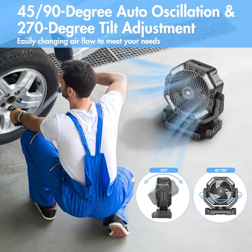 Camping Fan, 40000mAh Oscillating Rechargeable Battery Operated Fan, Portable Battery Powered Outdoor Tent Fan with Remote Light Hook for Camping Accessories Camper Patio Garage Jobsite Power Outrages