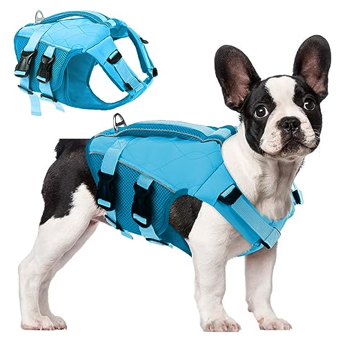 ASENKU Dog Life Jacket with Rescue Handle, Dog Life Vest for Swimming Boating with High Flotation, Ripstop Lightweight Pet Life Preserver with Reflective Stripes for Small Medium Large Dogs