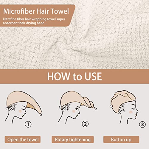 CZZXI 3 PCS Microfiber Hair Towel, Hair Wraps for Women Wet Hair, Fast Drying Hair Turban, Anti Frizz Head Towels Wrap for Curly Hair (Beige, Khaki, Grey)