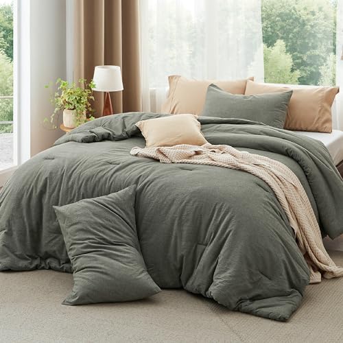 Bedsure Comforter Set King Size Denim Blue - Cotton Fabric with Microfiber Inner Fill, King Comforter Set for All Seasons, 3 Pieces, 1 Comforter (104"x90") and 2 Pillow Cases (20"x36")