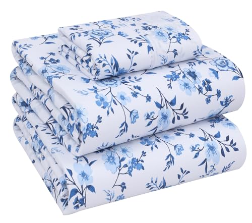 RUVANTI 100% Cotton Sheets - Crispy Cooling Percale Sheets for Queen Size Bed, Breathable & Durable Queen Sheet Set, 16 Inches Deep Pocket Bed Sheets, Prussian, 4 Pieces