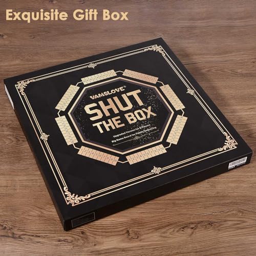 Vamslove Shut The Box Dice Game for 8 Players Upgraded Wooden Board Table Math Game with 16 +6 Dices - Educational Game for Kids, Adults (Instruction Included)