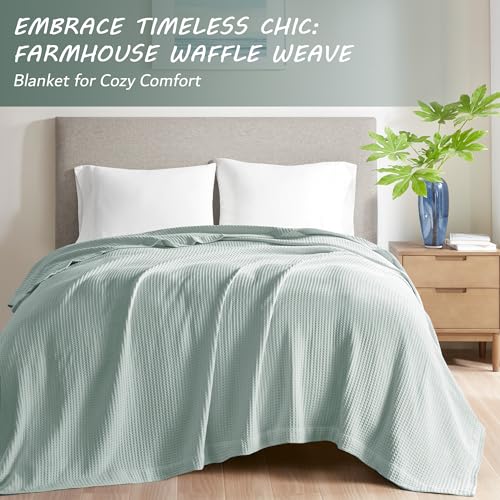 Beautyrest 100% Cotton Blanket, Trendy Woven Waffle Weave Design, All Season, Lightweight, Breathable, Soft and Cozy Casual Summer Cover, for Bed, Couch and Sofa, Twin(66 in x 90 in), Aqua