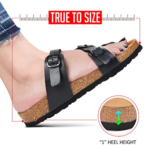 AEROTHOTIC Seraph Women's Cork Footbed Comfort Summer Slide Sandals (7, Seraph Black, numeric_7)