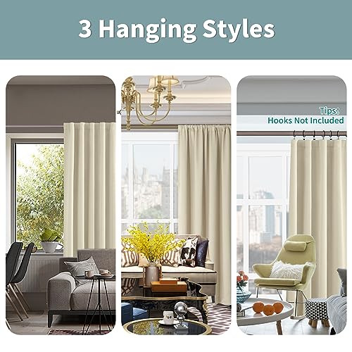 BGment Beige Full Blackout Curtains with Thermal Insulation Liner Curtains 108 Inches Long,Rod Pocket and Back Tab Double Layer Room Darkening Window Curtains for Bedroom(52 x 108 Inch, 2 Panels)