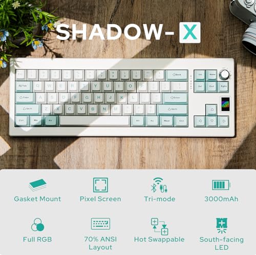 EPOMAKER Shadow-X Gasket Mechanical Keyboard with Screen, Hot Swappable 3 Modes (2.4ghz/Bluetooth/USB-C Wired) Wireless Gaming Keyboard, Poron Foam, Silicon Pad (White Blue, Wisteria Linear Switch)
