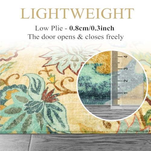 Lahome Floral Black Round Area Rug - 5Ft Washable Ultra-Thin Soft Round Bedroom Rugs Non-Slip Stain Resistant Circle Rugs for Living Room, Paisley Print Accent Round Carpet for Office Dining Room