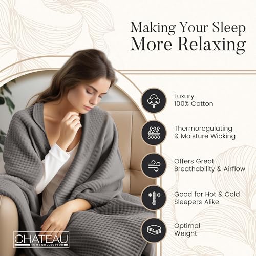 Queen Size Cotton Waffle Blanket - Breathable & Soft, Perfect for Queen & Full Size Beds (90 X 90 Inches), Lightweight Mint Green Blanket