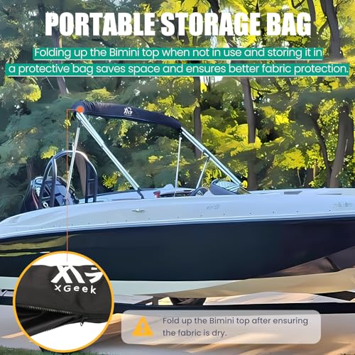XGeek Bimini Top,3Bow/4Bow Bimini Tops Cover for Boats,Jon Boat Canopy,Ideal for Most Vessels with Rear Support Pole and Storage Boot