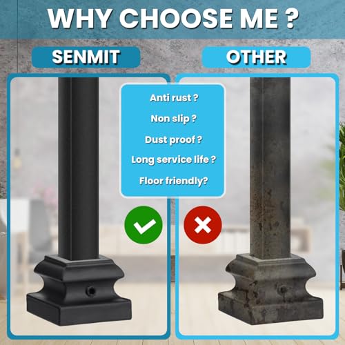 Senmit Iron Baluster Shoes - Flat Shoe with Screw - for Use with 1/2" Square Balusters - Set of 10 (Satin Black)