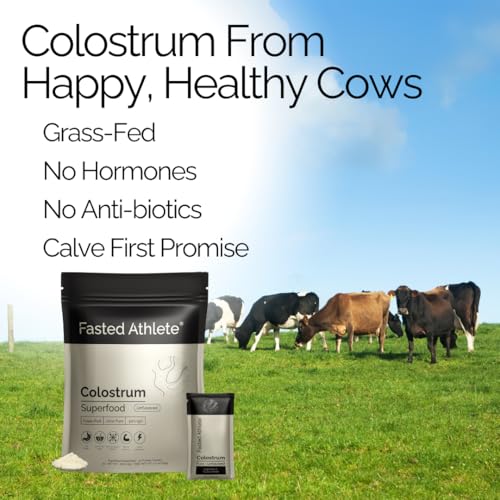 Fasted Athlete Colostrum Supplement for Gut Health, Grass Fed Colostrum Powder, 50% IgG, Skin & Hair, Muscle Recovery, Immunity, Energy - Unflavored, 30 Serving Packets