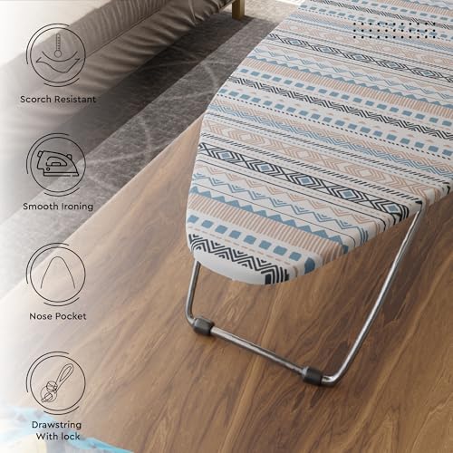 Encasa XO Ironing Board Cover and Pad 42"x14" - Thick 3mm Felt Padding, Drawstring Tightening & Lock, Easy Fit, Scorch & Stain Resistant, Fits Medium Ironing Board - Zig Zag Peri