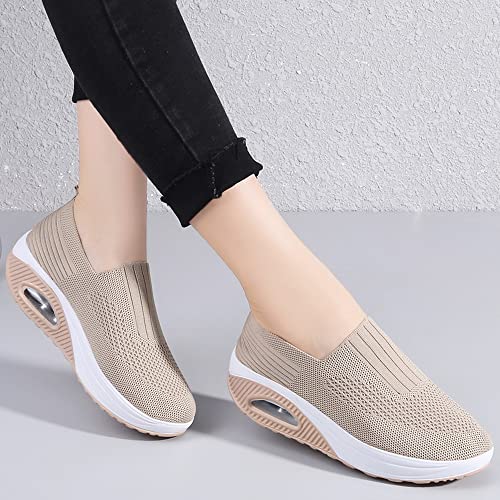 YING LAN Women Platform Sneakers Air Cushion Slip-on Walking Shoes Breathable Nursing Orthopedic Wedge Shoes Adjustable Mary Jane C-Black