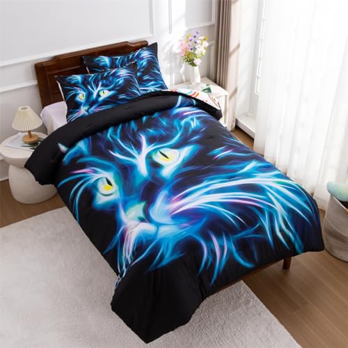 Holawakaka Lightening Tiger Bedding Comforter Set Kids Teens Men Twin Size/Twin XL Bedding Set Wild Animal Printed Bed Set 3 Piece Boys Dorm Quilt Bedspread
