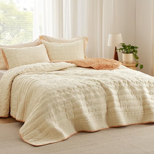 Bedsure King Quilt Bedding Set - Lightweight Summer Quilt Bed Set, Reversible Orange Bedspread Coverlet Celestial for All Seasons (Includes 1 Quilt, 2 Pillow Shams)