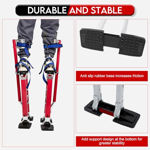 15"-23" Professional Grade Adjustable Drywall Stilts Taping Paint Stilt Aluminum Tool Stilt for Painting Painter Taping Red