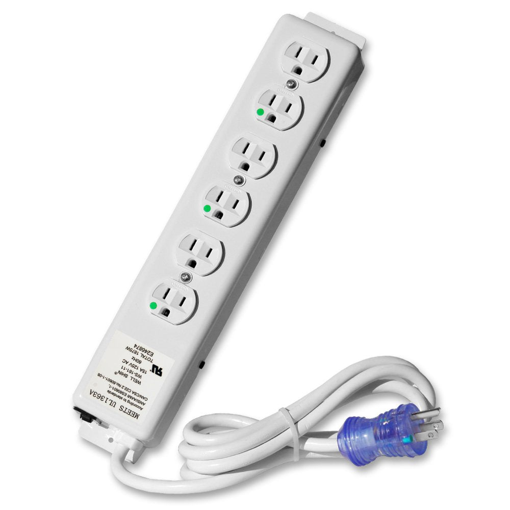 6 Outlet Hospital Grade Power Strip - 6ft Cord - Medical Use UL 1363A Compliant-Tamper Resistant Outlets