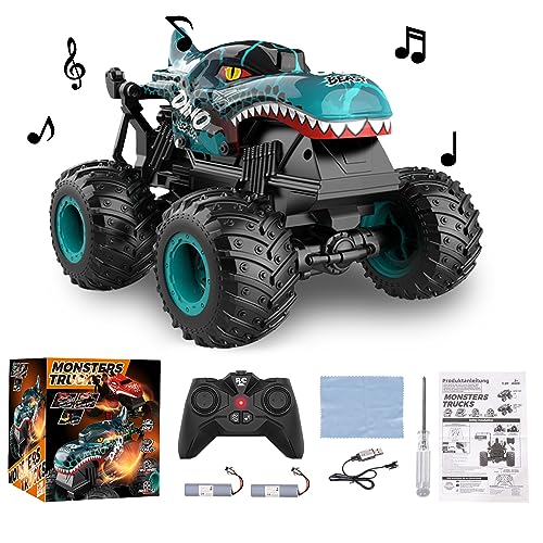 Monster Truck Toys, 2.4Ghz RC Monster Trucks for Boys, 1:20 Dinosaur RC Cars with Light & Music, Remote Control Truck with Stunt, 360° Spin, Walk Upright& Drift, Remote Control Car for Boys 4-7