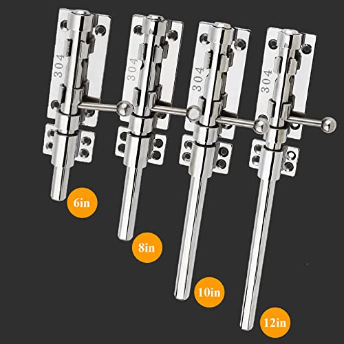 10in Slide Bolt Gate Latch 304 Stainless Steel Barrel Bolt Latch Heavy Duty Door Security Lock Thickened Door Latches Hardware with Mounting Screws for Barn Fence Shed Basement