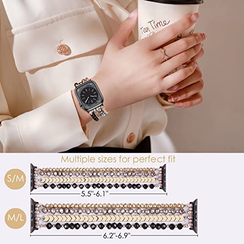 V-MORO Beaded Bracelet Compatible with Apple Watch Bands 38mm 40mm 41mm Series 8/7/SE/6/5/4/3/2/1 Women Girl Arrow Fashion Elastic Stretch Strap for iWatch Bands Replacement