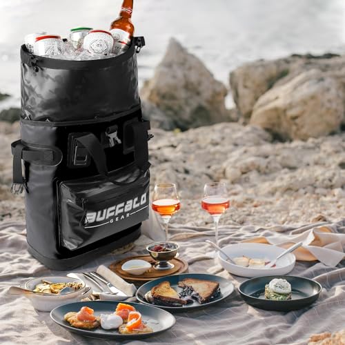 Waterproof Cooler Backpack 48 Can Large Insulated Backpack Cooler Heavy Duty Portable Lightweight Cooler Bag for Beach Picnic Camping Men and Women,Black