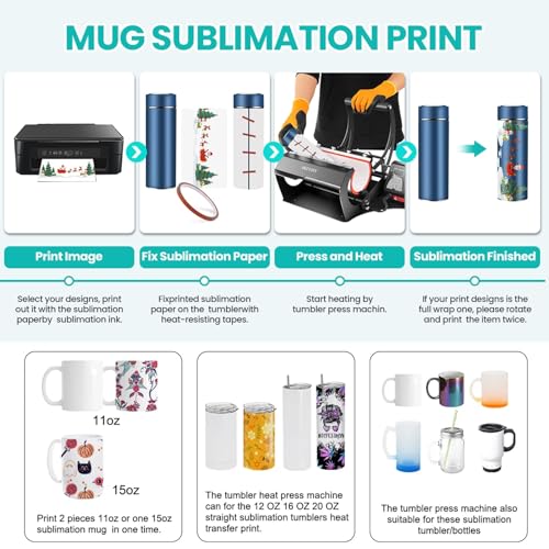 Upgraded 8 in 1 Heat Press Machine 12x15 Inch Heat Transfer Machine w/Tumbler Press 360-Degree Swing Away Multifunction Digital Sublimation Heat Press for T Shirt Mug Hat Plate for Commercial Home