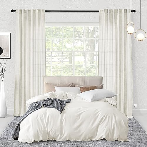 Belinna Ivory Linen Curtains 84 Inch Long Back Tab Semi Sheer Curtains for Living Room 7 Ft Light Filtering Rod Pocket Neutral Boho Cream Off White Window Curtain Drapes 84 Length 2 Panels Set