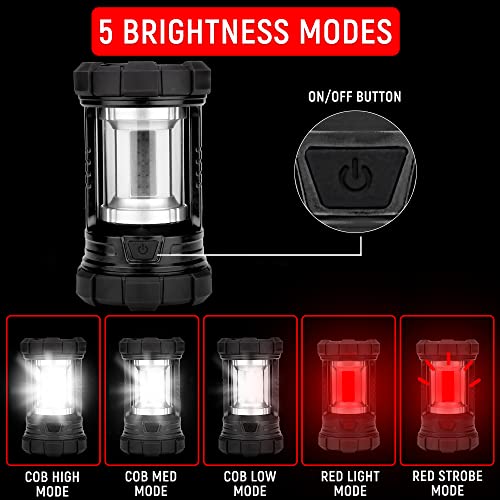 Rechargeable Camping Lantern, 3000LM 5 Light Modes Camping Light 4400 Capacity Phone Charger LED Impact-Resistant Flashlight Lantern Portable Waterproof Hurricane Lanterns for Emergency(Black)