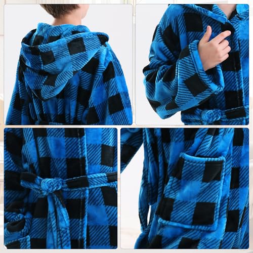 V.&GRIN Boys Fleece Robe, Hooded Plush Soft Fuzzy Bathrobe for Kids 3-14 Years(Dinosaur 7-8