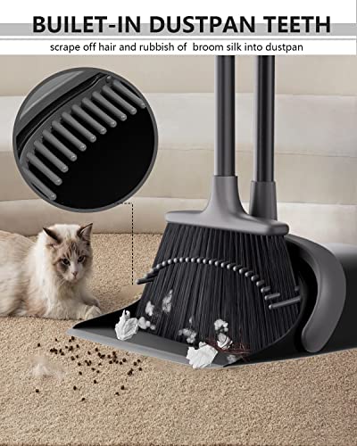 Broom and Dustpan Set,Broom and Dustpan Set for Home,52’’ Long Handle Broom with Dustpan Combo Set,Standing Broom and Dust Pan Set Heavy Duty,Dust Pan and Broom Combo for Kitchen Office Lobby Floor