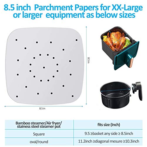 200pcs 8.5inch Square Perforated Parchment Paper Sheets, Premium Nonstick Bamboo Steamer Liner for Air Fryers, Steaming Basket, Oven, Baking, Cooking