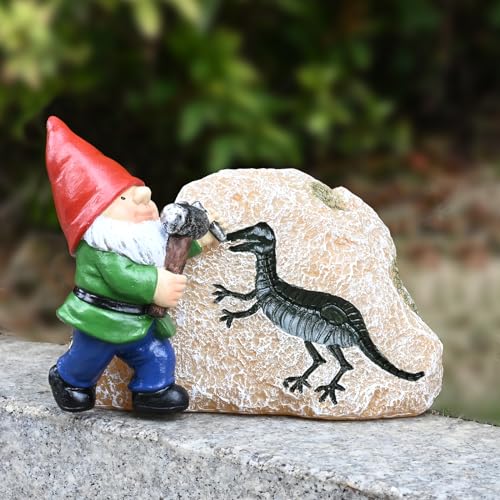 Yiosax Garden Gnome Statues-Solar Gnomes Statues-Outdoor Gnome Figurine Decor Dinosaur Resin Decoration for Patio Yard Lawn Ornament Dwarf Gift for Woman 5.5 Inches