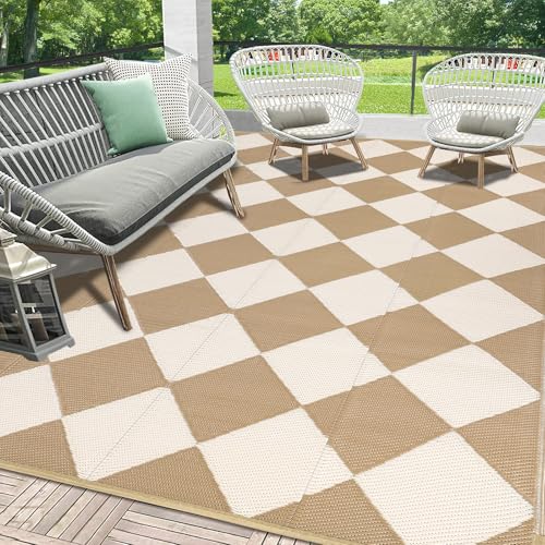 HEBE Outdoor Rug Waterproof 5x8, Plastic Straw Rug Camping Rug, Reversible Outdoor Patio Rugs RV Mat Clearance, Indoor Outside Floor Carpet for Porch,Deck,Camper,Balcony,Backyard
