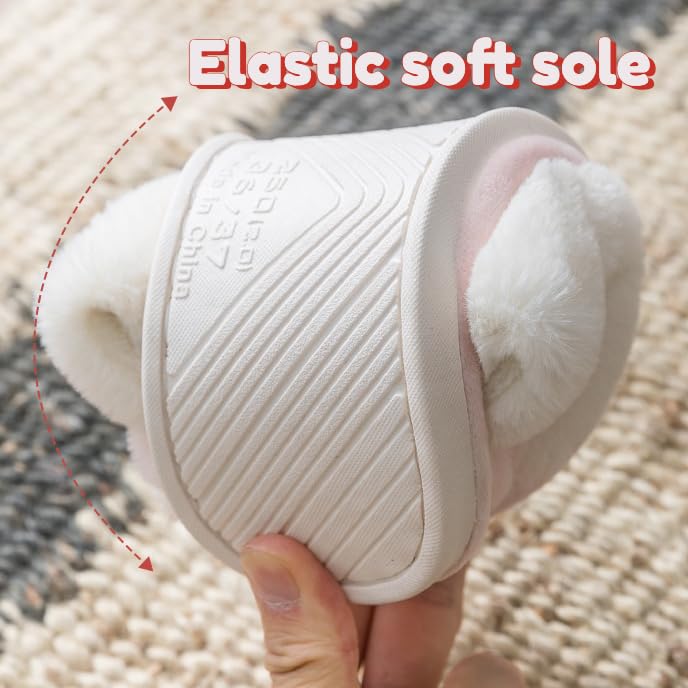 Splendrive Fuzzy Slippers Cute Slippers Soft Plush Animal Slippers Warm Bunny House Slippers (Blue, 4.5)