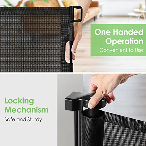 150 Inch Extra Wide Retractable Baby Gates for Large Openings Extra Long Dog Gates for Doorways Large Pet Gate for The House Extra Wide Indoor Outdoor Pet Gates for Dogs, Beige