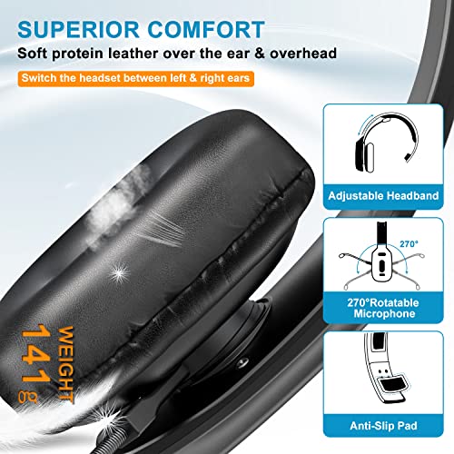 LEAYU Bluetooth Headset, Wireless Trucker Headset with Noise Canceling Microphone & Mute Button-60Hrs Truck Driver Headphone for Cellphone Office Work