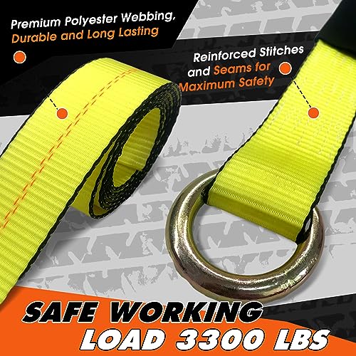 cureder Cureder Car Tie Down Straps for Trailers with Heavy Duty Chain Anchors (4 PK) - 2 Inch x 10 Feet - 3,300 lbs Safe Working Load, Wheel Straps for Hauling Cars,Tire Straps for a Car Trailer