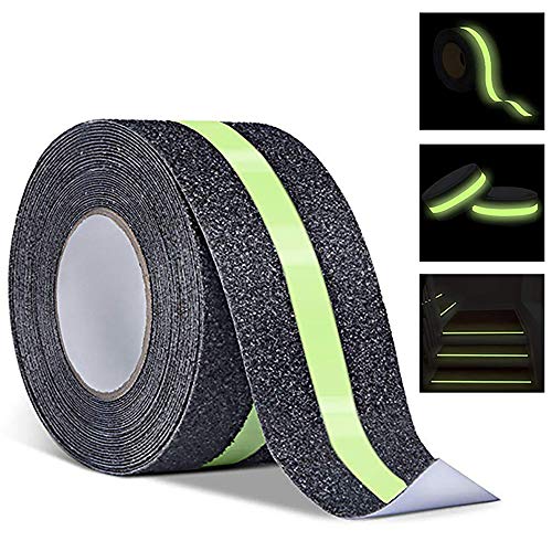RELIANCER Anti Slip Safety Grip Tape 2inx60ft Non Skid Tread Safety Tape with High Traction Grit Yellow & Black Marking Self-Adhesive Tape Hazard Caution Warning Tape for Stairs Steps Deck