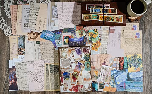 Knaid Vintage Scrapbook Supplies Pack (200 Pieces) for Junk Journal Bullet Journals Planners Aesthetic Paper Stickers Craft Kits Cottagecore Collage Album (Artistic)