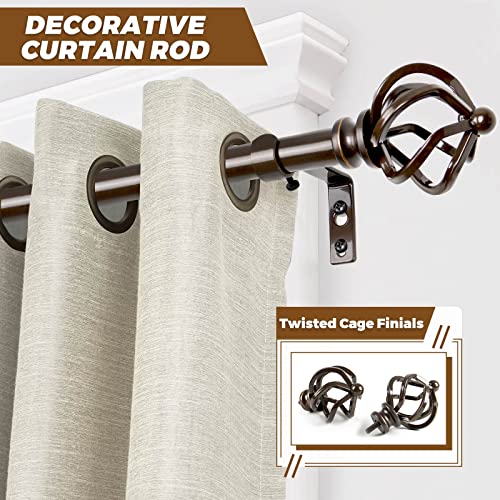 KAMANINA Bronze Curtain Rod 32 to 58 Inch(2.6-4.8ft), Adjustable Curtain Rods for Windows 28 to 48 Inch, 3/4 Inch Splicing Drapery Rods with Twisted Cage Finial