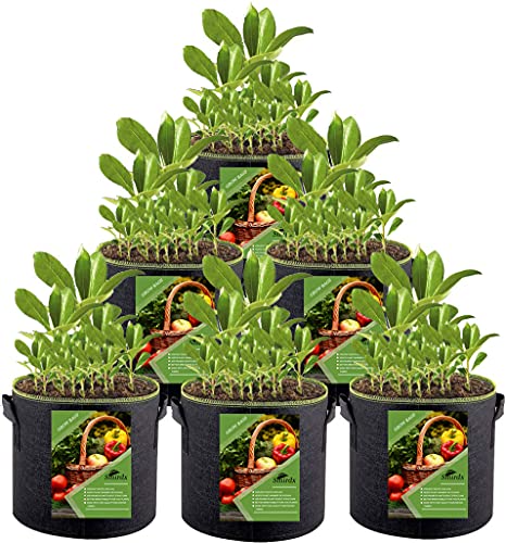 Smirdx 6 Pack Brown Plant Grow Bags with Handles, 1 Gallon Heavy Fabric Raised Garden Bed Pot for Vegetable, Non-Woven Durable Breathe Planting Container for Potato, Carrots, Onions, Flower