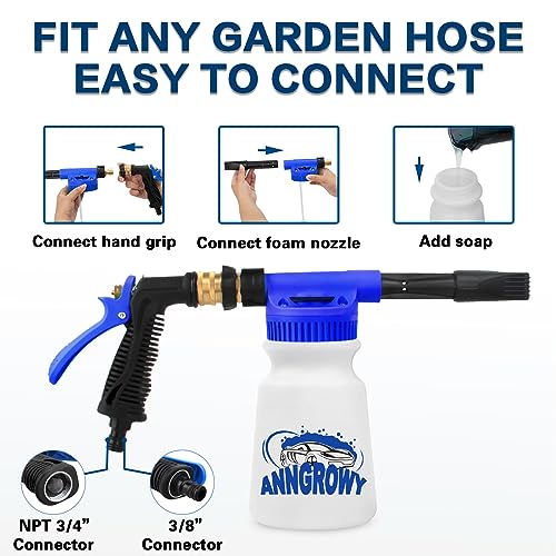 anngrowy Car Wash Foam Gun Foam Cannon Garden Hose Spray Foam Gun Soap Car Wash Foam Cannon Blaster for Hose Car Washing Soap Gun Adjustable Foaming Car Wash Sprayer Quick Connector to Any Garden Hose