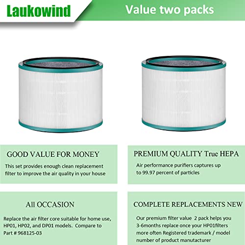 Laukowind Air Purifier Filter Replacements for Dyson HP01, HP02, DP01 Desk Purifiers, Filter Compatible with Dyson Desk Purifier, Air Purifier Filter Replacement, Compare to Part # 968125-03, 2 Pack