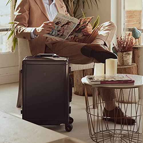 LEVEL8 Gibraltar Aluminum Zipperless Luggage 20 Inch, Hardside Carry on Suitcases with Wheels Tsa Lock, 8 Spinner Wheels, Dark Grey