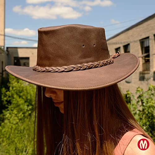 Minnetonka Unisex Fold Up Hat - Flat Brimmed Cowboy Hat Crafted with Portable Fold-Up Design and Reinforced Brim and Handmade from The Leather, Black, Small